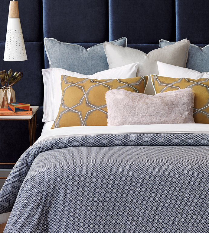 Nico - chic, embroidered, star, washable, hip, trendy, stylish, designer, thom filicia, bedding, home dÃ©cor, interior design, accessories, contemporary, urban, young, modern, colorful, blue, yellow, pink, mustard, navy, faux fur, duvet cover, duvet, comforter, coverlet, throw, box spring cover, euro sham, king sham, standard sham, bolster, bed pillow, pillow, decorative pillow, sham, throw pillow, accent pillow, geometric, graphic, round pillow, faux fur throw, 100% cotton, linen