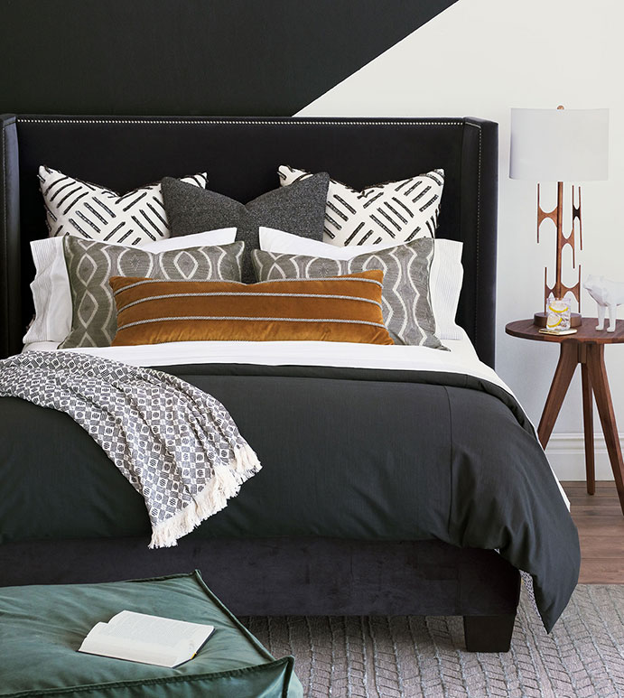 Felix - luxury bedding,monochrome bedding,dark bedding,graphic bedding,graphic patter,black duvet,black and white,mustard pillow,black and white pillow, monochrome pillow