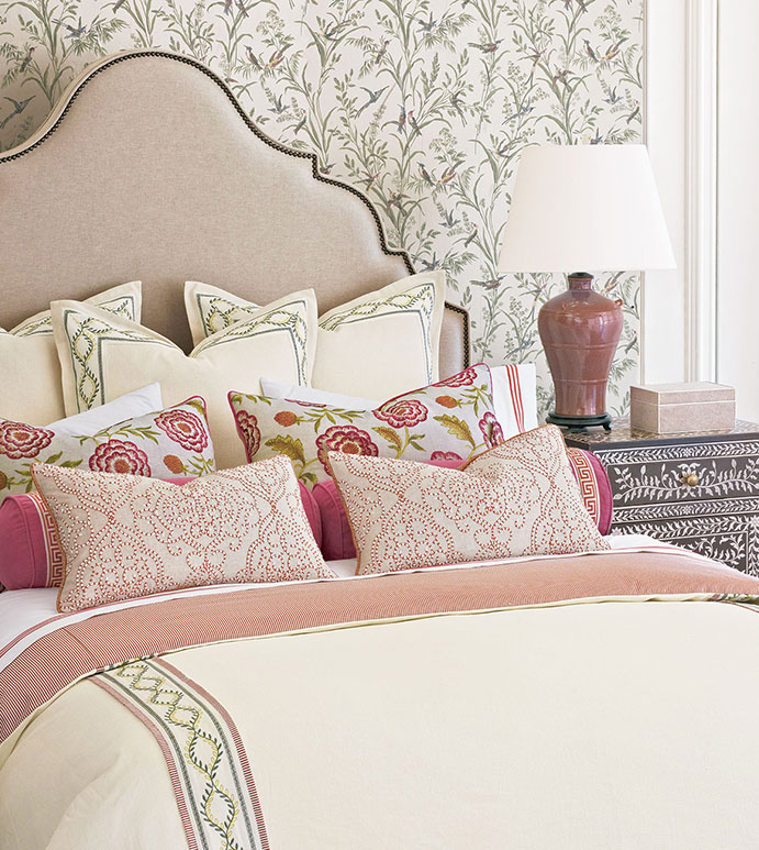 Marguerite - ,luxury bedding,designer bedding,designer bedroom,alexa hampton,floral bedding,floral embroidery,ticking stripe,romantic bedding,romantic bedroom,luxury bedroom,greek key,pink bedding,traditional bedroom,
