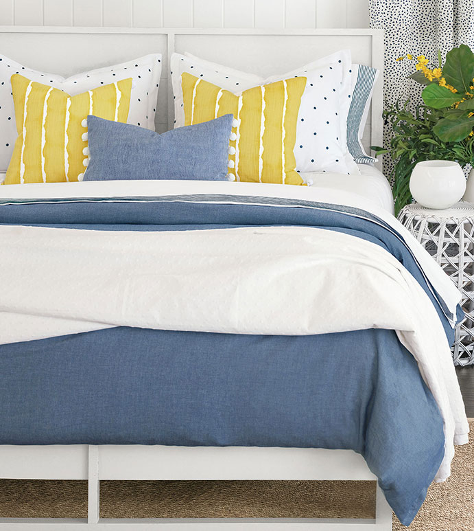 Verano - ,polka dot bedding,blue and yellow bedding,ball trim pillow,blue and yellow decor,luxury kids bedding,luxury cotton bedding,blue duvet cover,yellow pillow,blue bedset,