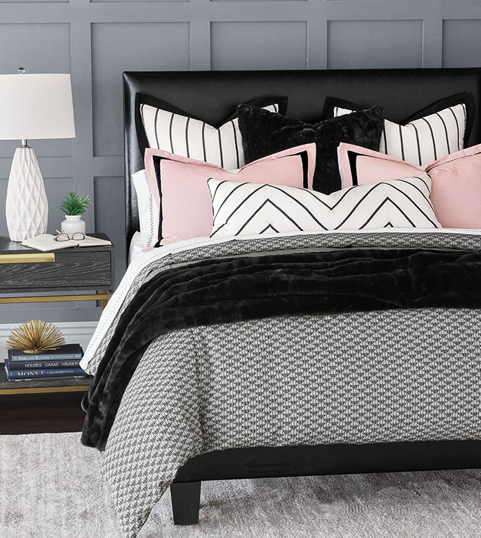 Joella - ,monochrome bedding,monochrome decor,black and pink bedding,black faux fur,black and white bedding,faux fur pillow,faux fur bedding,monochrome pillows,