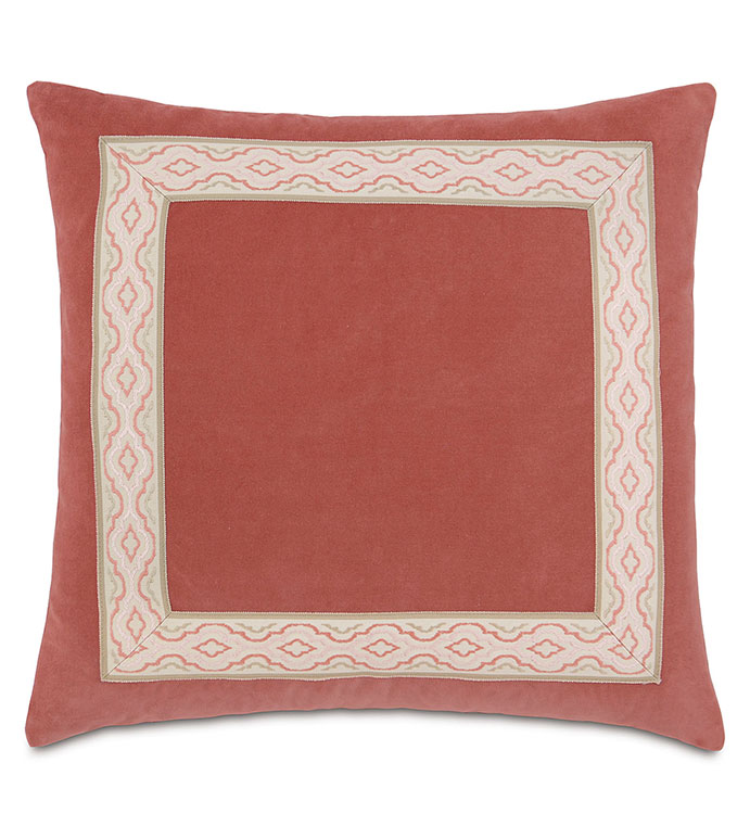 Lenneka Rose With Mitered Border - PILLOW,DECORATIVE PILLOW,CORAL PILLOW,SQUARE PILLOW,TOSS CUSHION,THROW PILLOW,ACCENT PILLOW,DOUBLE SIDED PILLOW,CUSTOMIZED PILLOW,BED PILLOW,HIGH END PILLOW,LUXURY PILLOW,CUSHION