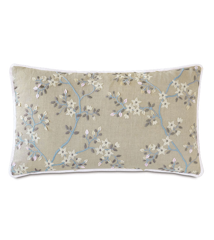 Amberlynn Embroidered Decorative Pillow - ,13x22 pillow,long pillow,floral pillow,floral bolster,embroidered pillow,floral embroidery,vine embroidery,romantic embroidery,romantic decor,neutral pillow,luxury pillow,