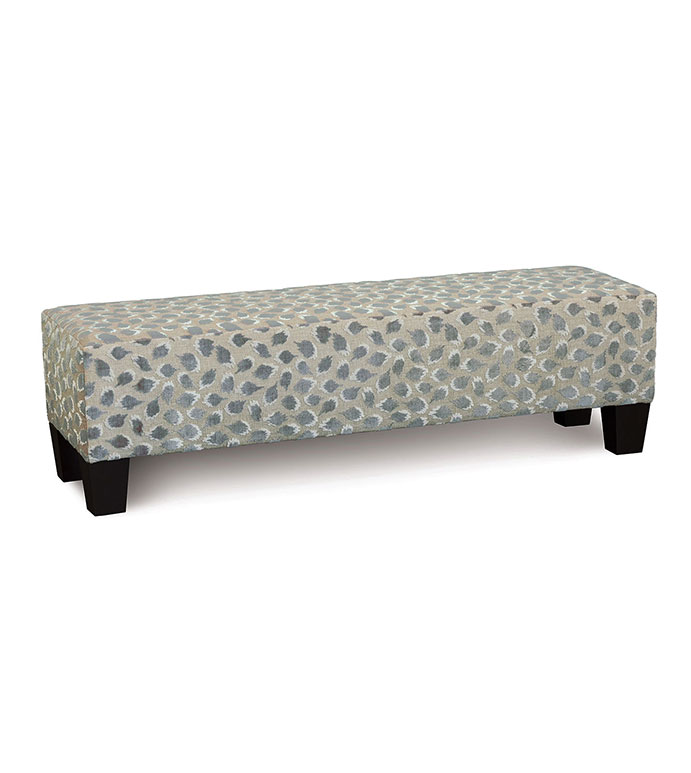 Ocelot Upholstered Bench in Silver - BENCH,BEDROOM BENCH,LUXURY BENCH,ANIMAL PRINT FURNITURE,ANIMAL PRINT BENCH,LEOPARD PRINT,SILVER ANIMAL PRINT,SILVER BENCH,BEDROOM FURNITURE,WOODEN LEGS,DARK WOOD