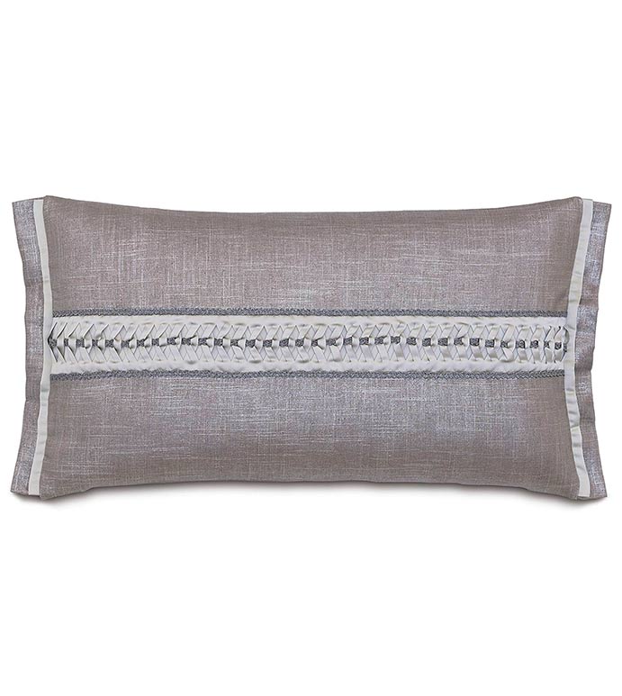 Reflection Taupe Bolster - SILVER,TAUPE,GREY,PILLOW,PATTERN,DESIGN,GLAM,MODERN,TRIM,ACCENT,METALLIC,BEDROOM,BED,LUXURY BEDDING,INTERIOR DESIGN,ROW,STRIPE,WOVEN,WEAVE,HORIZONTAL,BOLSTER,FLANGE,CONTRAST,DETAIL