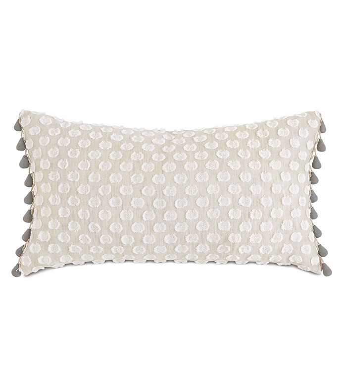 Felicity Beaded Trim Decorative Pillow - ,EMBROIDERED PILLOW,POLKA DOT EMBROIDERY,FIL COUPE EMBROIDERY,FIL COUPE PILLOW,POLKA DOT PILLOW,NEUTRAL PILLOW,ROMANTIC PILLOW,BEADED TRIM,WOODEN BEAD TRIM,JUMBO TRIM,