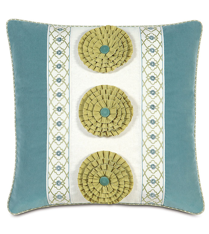 Filly White Insert With Rosettes - GREEN FLOWER PILLOW,FLOWER POWER PILLOW,TWEEN ROOM PILLOW,TWEEN ROOM BEDDING,FEMININE,CASUAL,CONTEMPORARY,CUTOUT PILLOW,STRIPED,BLUE VELVET PILLOW,BLUE AND GREEN,TEXTURED
