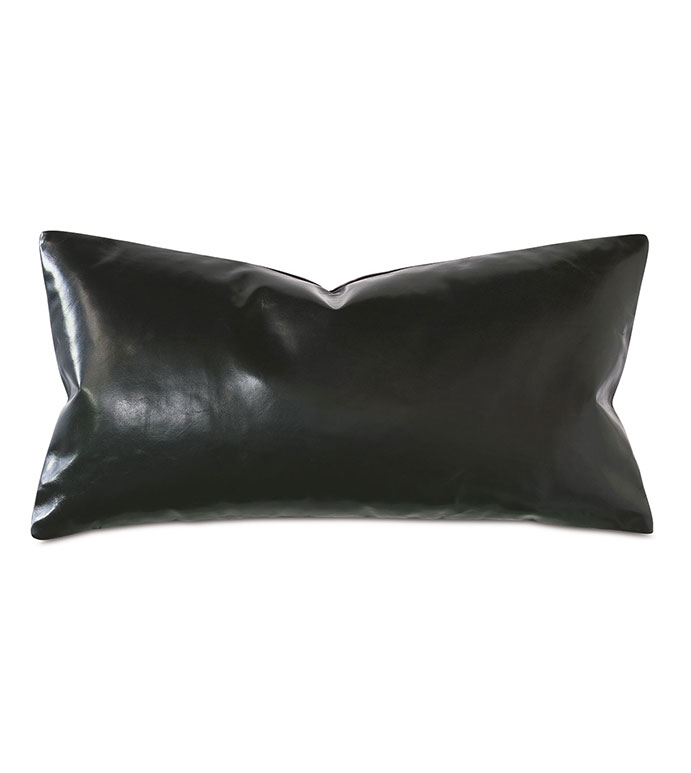 Tudor Leather Decorative Pillow in Onyx - LEATHER,BLACK,VELVET,CHARCOAL,BLACK LEATHER,LEATHER PILLOW,BLACK VELVET,VELVET PILLOW,BLACK LEATHER PILLOW,MODERN,GLAM,MODERN PILLOW,MADE IN USA,DECORATIVE PILLOW,100% LEATHER,