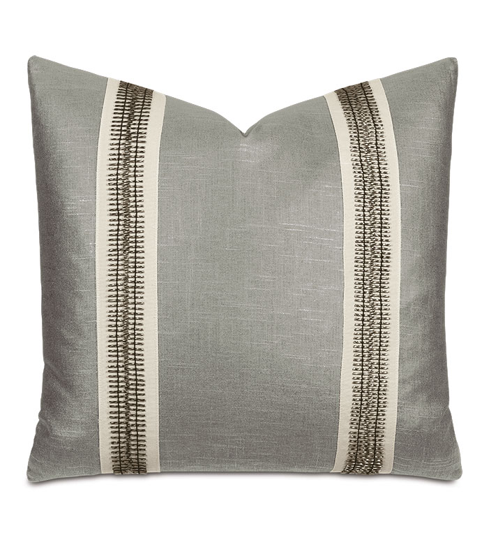 Dax Beaded Trim Decorative Pillow in Taupe - ,taupe pillow,metallic pillow,metallic taupe pillow,glam pillow,glam decor,luxury pillow,beaded trim,beaded decorative border,metallic throw pillow,glamorous pillow,
