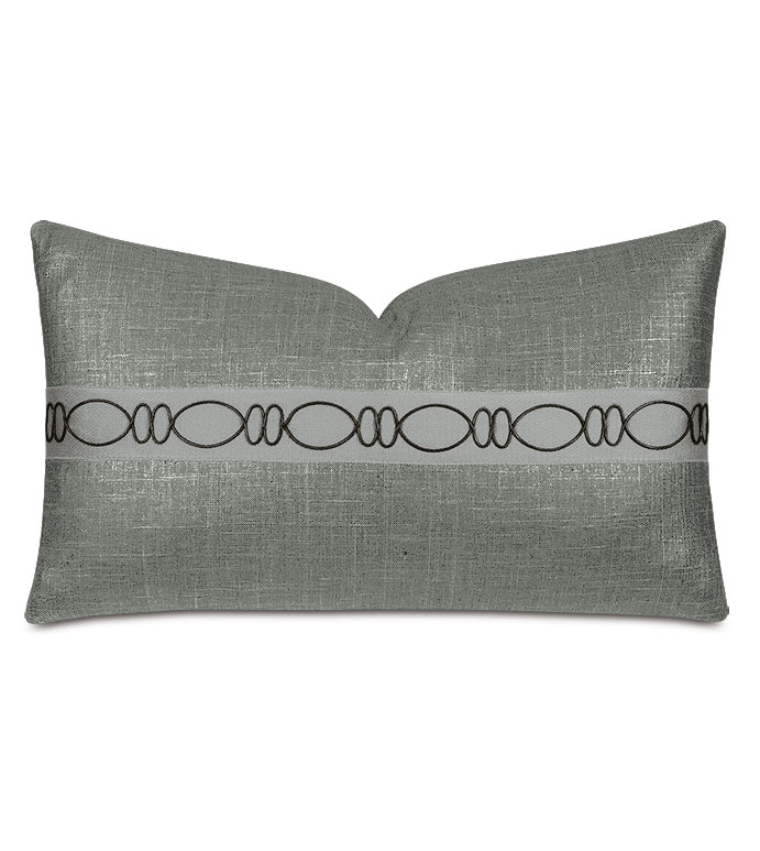 Dax Ovals Decorative Pillow in Black - ,metallic pillow,gunmetal pillow,metallic black pillow,glam pillow,cord decorative trim,shiny decorative pillow,metallic fabric,dark gray pillow,luxury throw pillow,