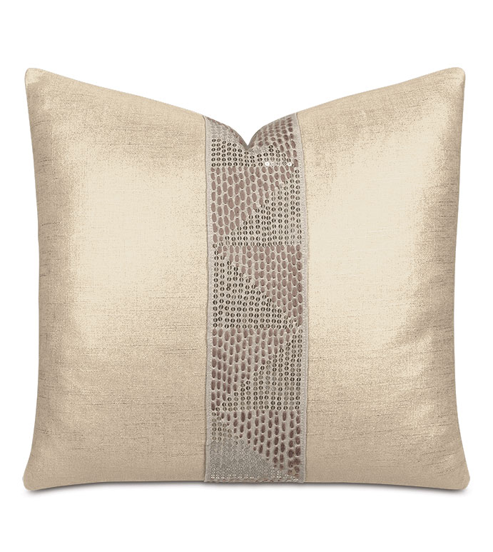 Dax Sequined Tape Decorative Pillow in Gold - ,gold pillow,metallic pillow,metallic gold pillow,glam pillow,glad decor,sequined pillow,shiny pillow,luxury pillow,gold throw pillow,sequined trim,gold bedding,