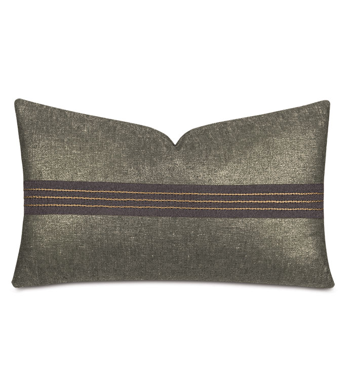 Leonis Stitch Border Decorative Pillow - ,100% linen pillow,metallic linen,shiny linen,taupe linen,linen throw pillow,gray pillow,metallic gray linen,glam pillow,stitch design,stitch trim,stitch decorative border,