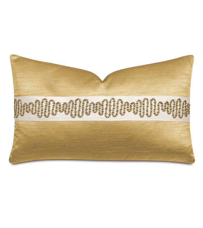 Lucent Metallic Border Decorative Pillow in Gold - ,gold pillow,metallic gold pillow,glam pillow,metallic pillow,metallic gold fabric,embroidered trim,embroidered decorative border,glamorous pillow,luxury throw pillow,shiny pillow,