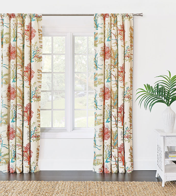 Maldive Coral Reef Curtain Panel - CURTAIN,CURTAINS,CURTAIN PANEL,CURTAIN PANELS,DRAPERY,DRAPERIES,TROPICAL,CORAL,CORAL REEF,PRINT,COLORFUL,ROD POCKET,TROPICAL CURTAIN,CORAL REEF CURTAIN,CORAL CURTAIN,