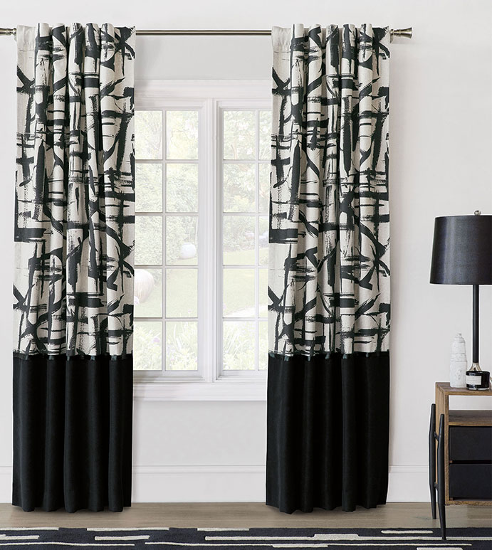 Zelda Graphic Curtain Panel - ,graphic print curtain panel,monochrome curtain panel,graphic print curtains,monochrome curtains,abstract print curtains,wavefold curtain panel,,wavefold curtains,