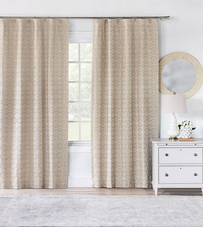 Rena Embroidered Curtain Panel - CURTAIN,CURTAINS,CURTAIN PANEL,CURTAIN PANELS,DRAPERY,DRAPERIES,FLORAL,NEUTRAL,BEIGE,CREAM,EMBROIDERED,EMBROIDERY,ROD POCKET,NEUTRAL FLORAL CURTAIN,EMBROIDERED CURTAIN,