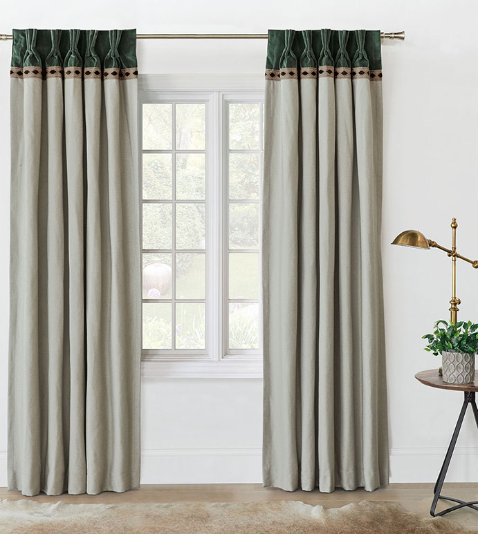 Steeplechaser Colorblock Curtain Panel - ,curtain panel,neutral curtain panel,colorblock panel,velvet curtain,pinch pleat,pinch pleat drapes,equestrian curtain,neutral drapes,velvet window treatments,