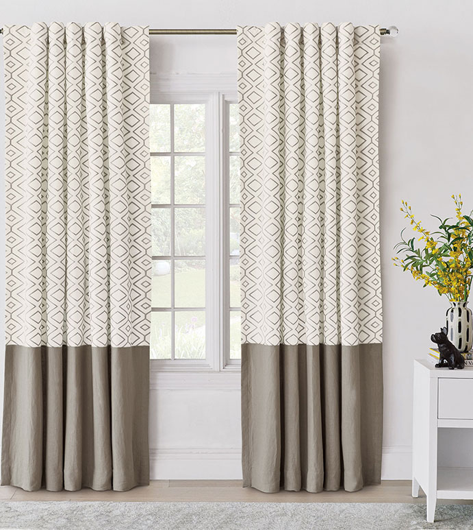 Freya Embroidered Curtain Panel - ,LUXURY DRAPERY,EMBROIDERED CURTAINS,EMBROIDERED DRAPERY,LINEN DRAPERY,LINEN CURTAIN,TWO TONED CURTAIN,NEUTRAL CURTAINS,GEOMETRIC EMBROIDERY,NEUTRAL CURTAINS,WAVEFOLD CURTAINS,