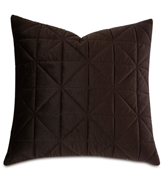 Nova Quilted Velvet Euro Sham in Cocoa - ,QUILTED EURO SHAM,VELVET EURO SHAM,VLEVET QUILTED EURO SHAM,BROWN EURO SHAM,BROWN VELVET EURO SHAM,BROWN BEDDING,QUILTED PILLOW,QUILTED BEDDING,QUILTED VELVET,