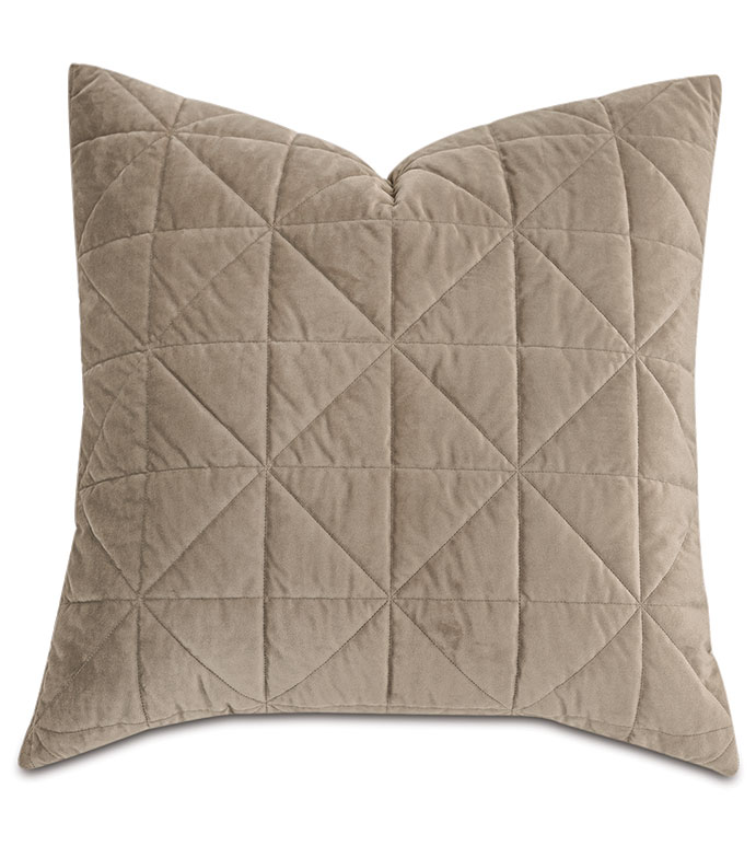 Nova Quilted Velvet Euro Sham in Fawn - ,QUILTED EURO SHAM,VELVET EURO SHAM,VLEVET QUILTED EURO SHAM,BROWN EURO SHAM,BROWN VELVET EURO SHAM,BROWN BEDDING,QUILTED PILLOW,QUILTED BEDDING,QUILTED VELVET,