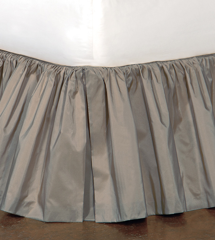 Freda Ruffled Bed Skirt in Steel - RUFFLED,BED SKIRT,BEDDING,HOME DECOR,SILVER,GRAY,ACCESSORIES,MADE IN USA,TRADITIONAL,TAFFETA,SILKY,SHINY,QUEEN,KING,TWIN,DAYBED,FULL,CAL KING