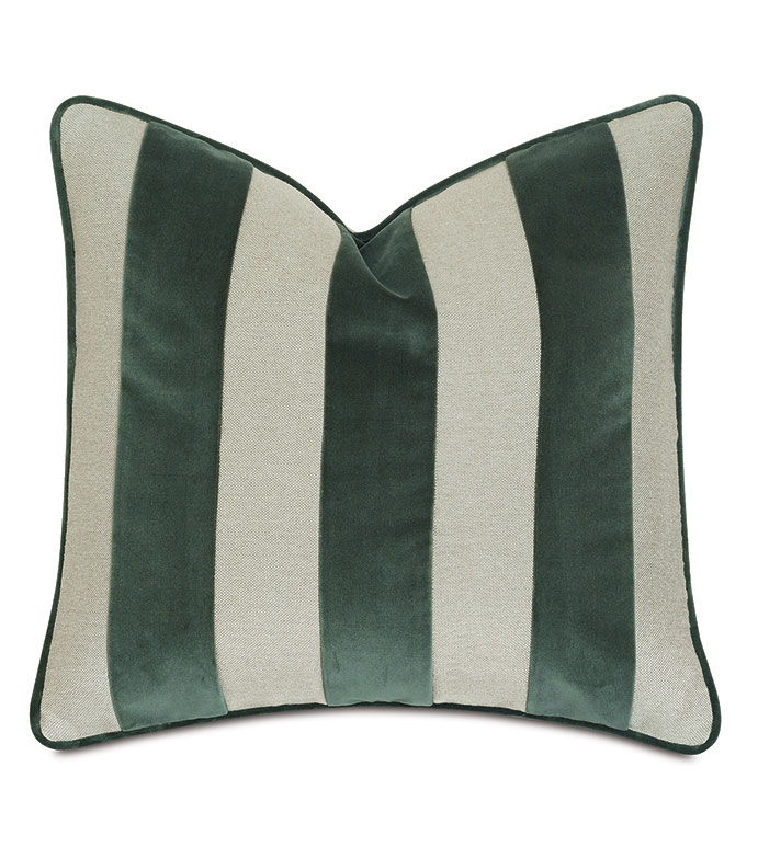 Steeplechaser Velvet Stripe Decorative Pillow - ,20x20 pillow,square pillow,equestrian pillow,equestrian decor,green velvet,velvet pillow,velvet stripes,vertical stripes,green pillow,green velvet throw pillow,