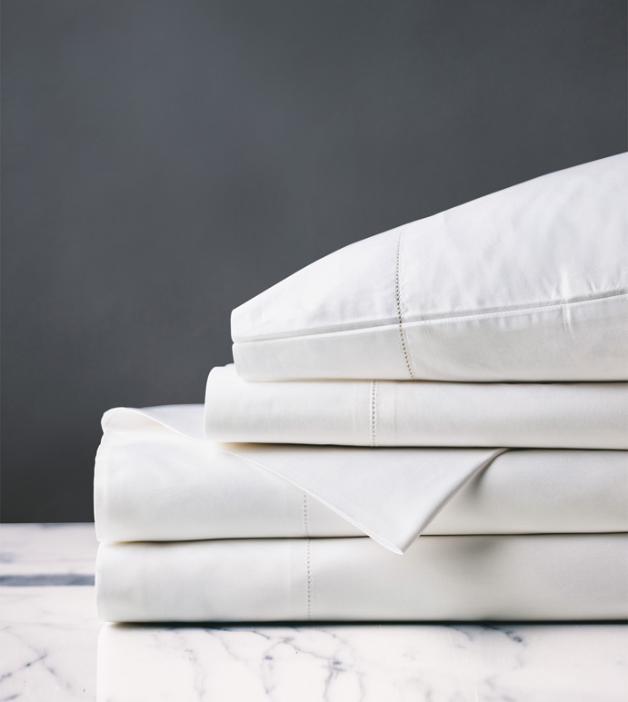 Gianna Hemstitch Sheet Set in White - ,PERCALE SHEET SET,COTTON PERCALE SHEET SET,WHITE PERCALE SHEET SET,PERCALE SHEETS,400TC SHEETS,LUXURY WHITE SHEETS,100% COTTON SHEETS,LUXURY PERCALE SHEETS,