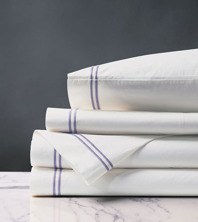 Enzo Satin Stitch Sheet Set in Heather - ,PERCALE SHEETS,COTTON PERCALE SHEETS,WHITE COTTON PERCALE,WHITE COTTON SHEETS,LUXURY COTTON SHEETS,SATIN STITCH SHEETS,2 ROW STITCH SHEETS,SATIN STITCH FINE LINENS,