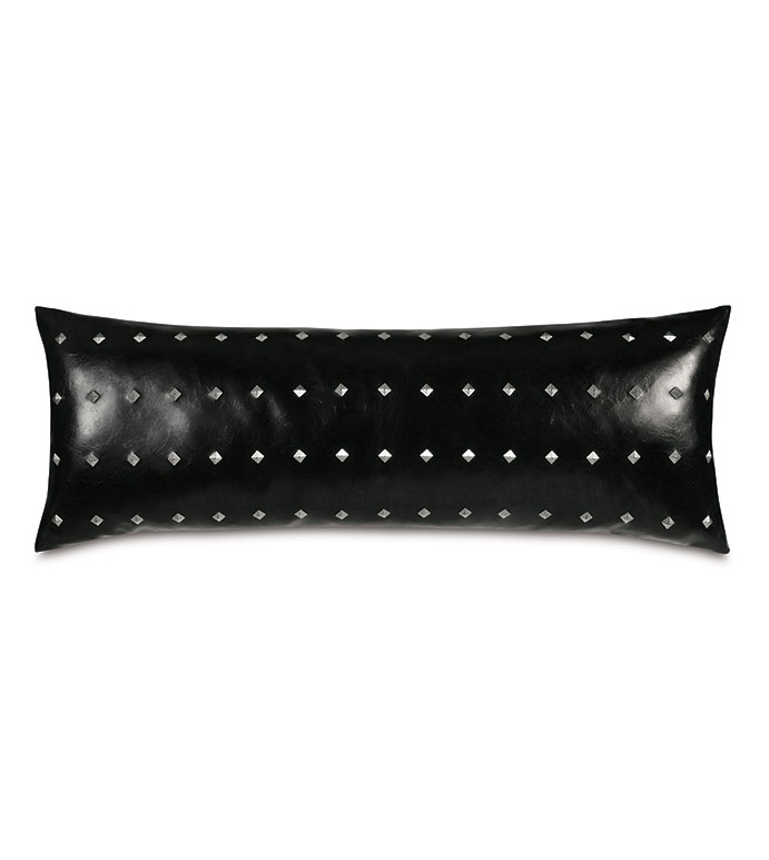 Zelda Studded Decorative Pillow - ,leather lumbar pillow,faux leather pillow,black faux leather pillow,faux leather lumbar,faux leather oblong, studded pillow,studded lumbar pillow,stud pillow,oversized pillow,