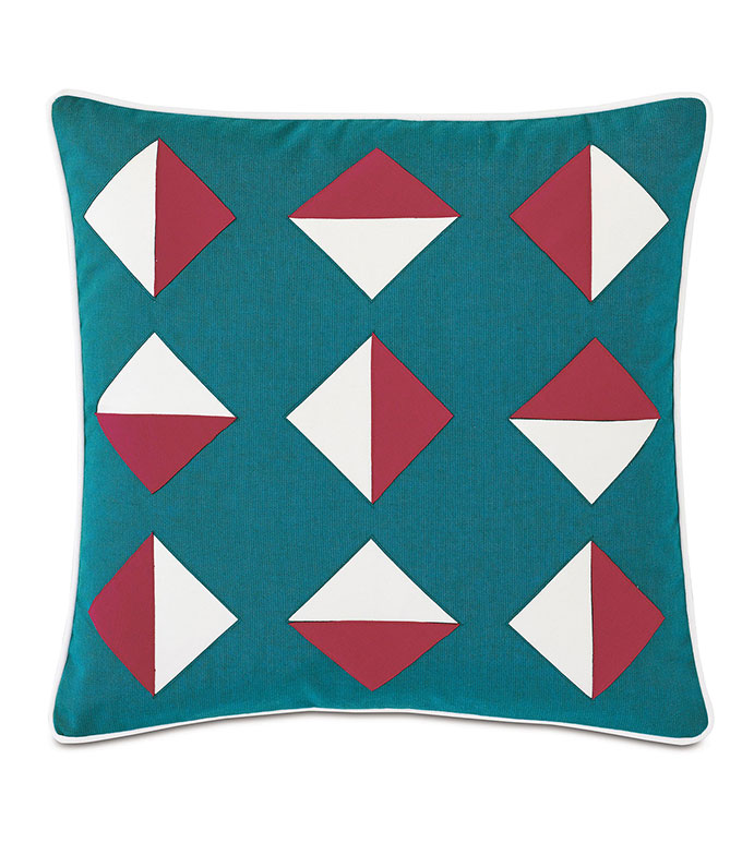 Kaleidoscope Applique Decorative Pillow in Teal