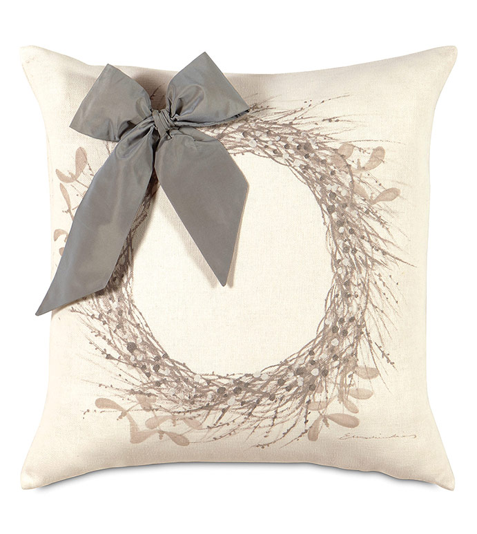 Wreath Handpainted Decorative Pillow in Silver