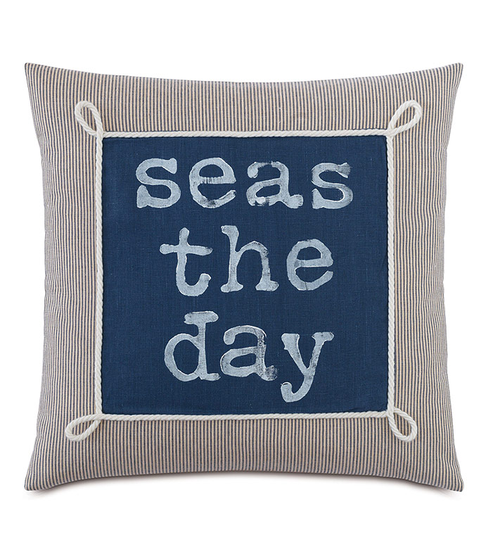 Bay Blockprinted Decorative Pillow in Seas
