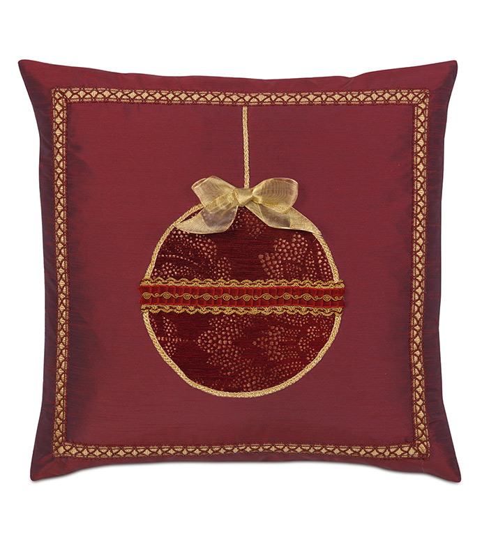 Noel Ornament Decorative Pillow in Burgundy
