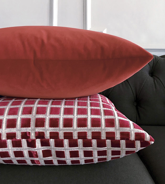 Stamp Cut Velvet Decorative Pillow In Ruby