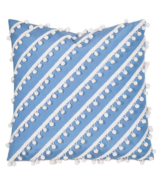 Cove Ball Trim Decorative Pillow in Blue