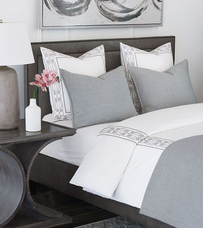 Nicola Embroidered Border Duvet Cover in Gray