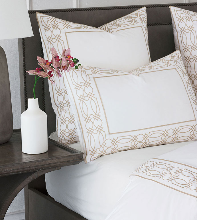 Nicola Embroidered Border Duvet Cover in Wheat