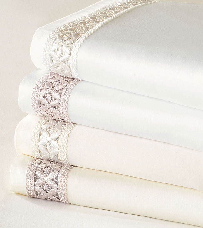 Juliet Lace Flat Sheet in White/Ivory