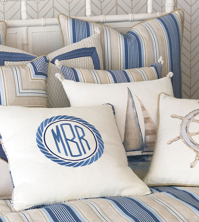 Maritime Embroidered Monogram Accent Pillow In Ivory