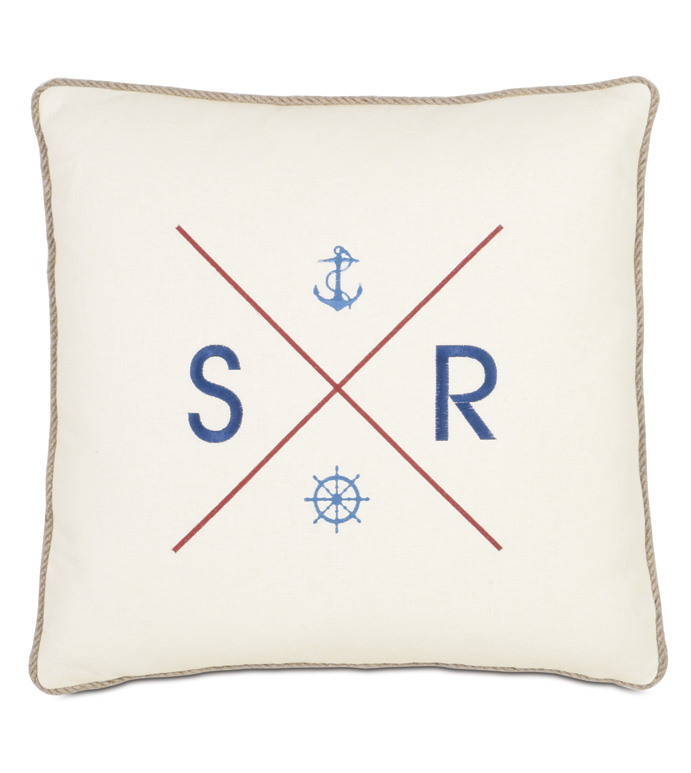 Maritime Embroidered Flag Accent Pillow In Ivory