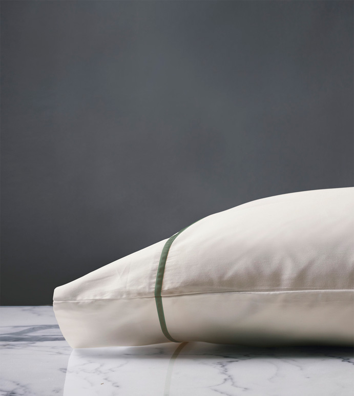Linea Velvet Ribbon Pillowcase In Ivory & Oliva