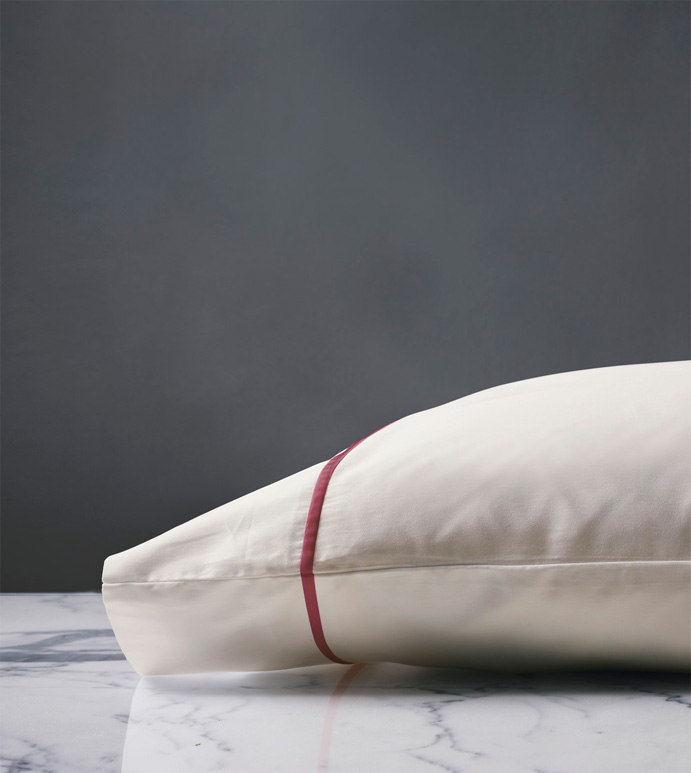 Linea Velvet Ribbon Pillowcase In Ivory & Shiraz