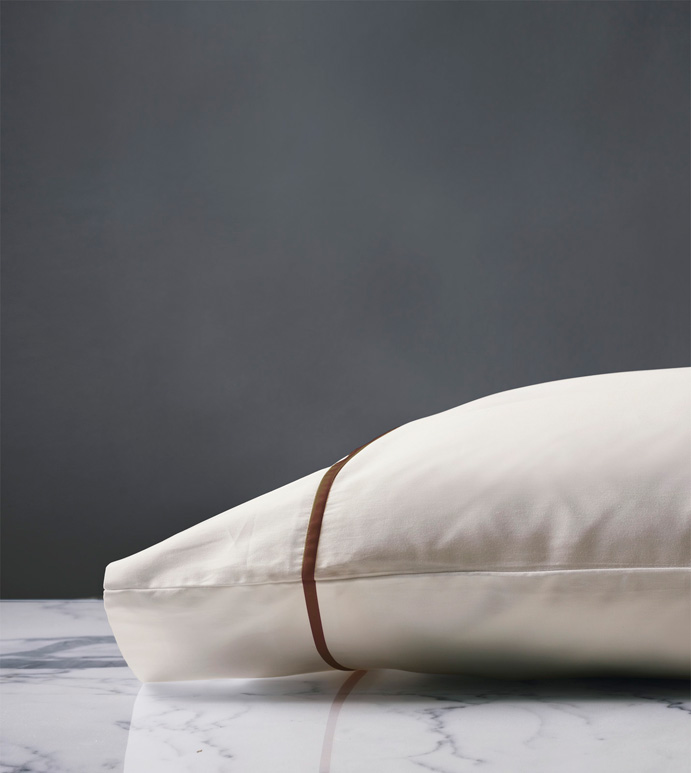 Linea Velvet Ribbon Pillowcase In Ivory & Walnut