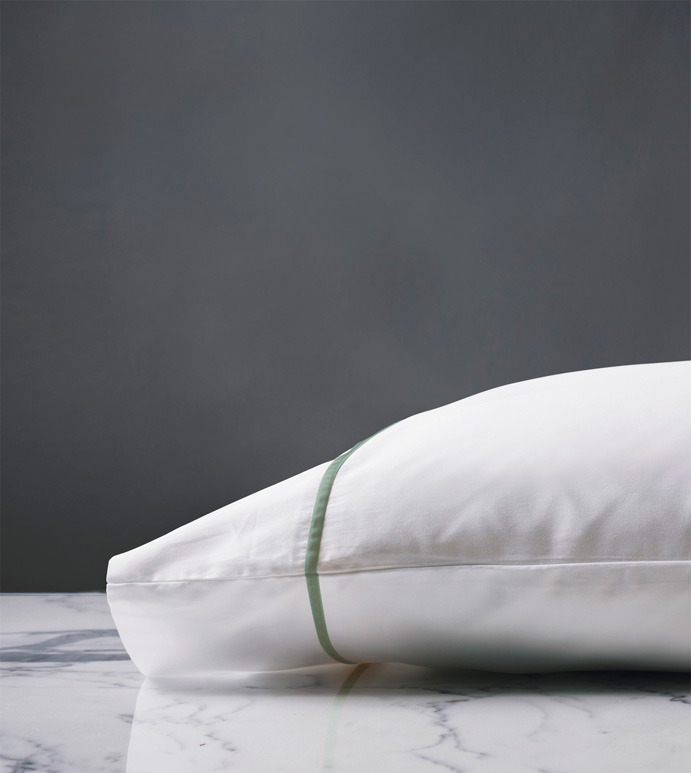 Linea Velvet Ribbon Pillowcase In White & Aloe