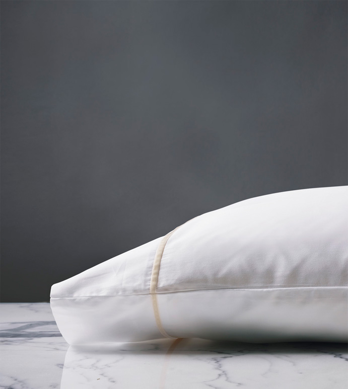 Linea Velvet Ribbon Pillowcase In White & Ecru