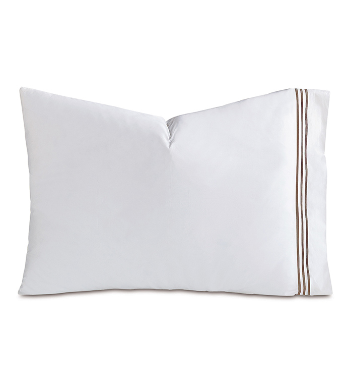 Tessa Satin Stitch Pillowcase in White/Brown