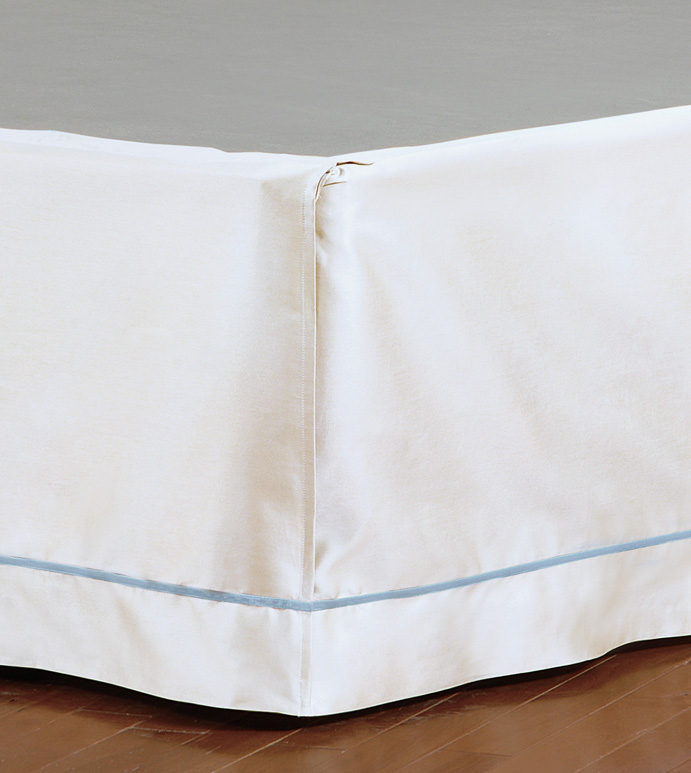 Linea Velvet Ribbon Bed Skirt In White & Azure