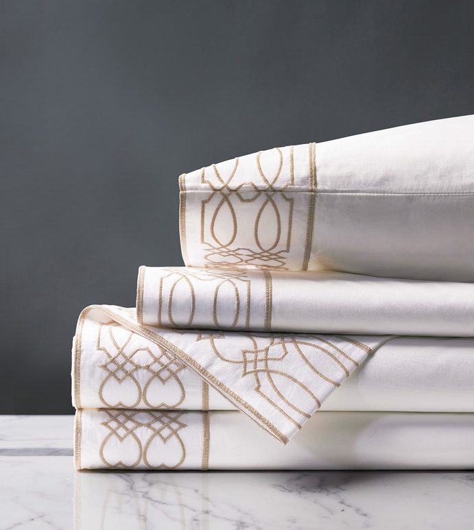 Nicola Embroidered Border Sheet Set in Wheat