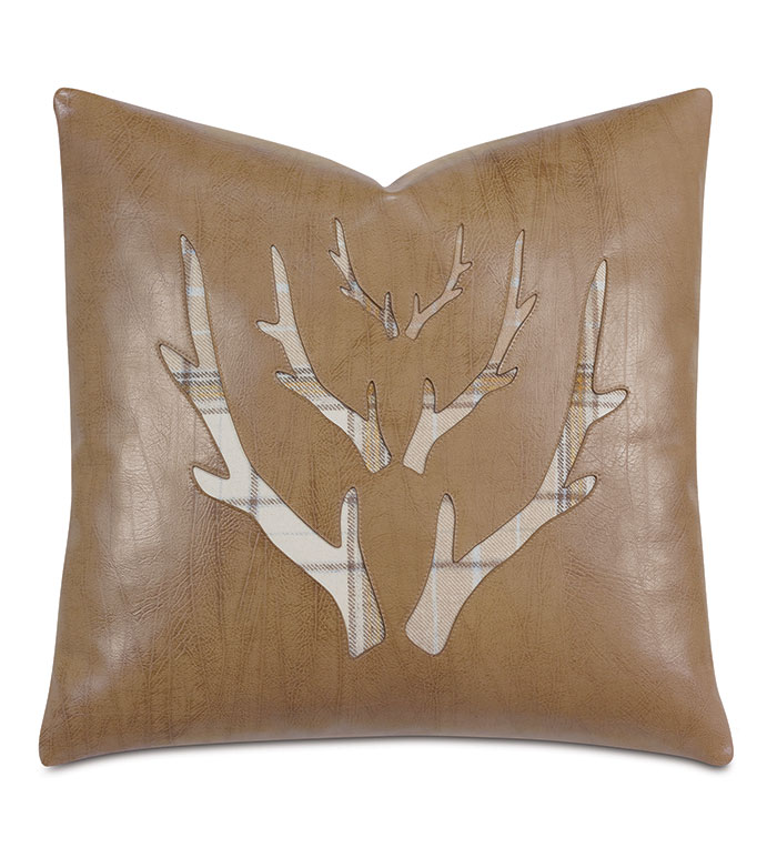 Lodge Plaid Antlers Decorative Pillow