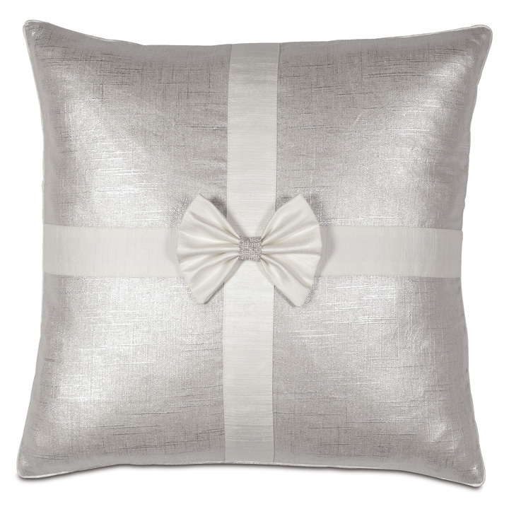 Gift Bow Decorative Pillow in Silver